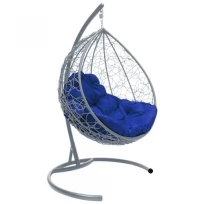 Подвесное кресло M-GROUP капля с ротангом серое, синяя подушка