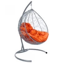 Подвесное кресло M-GROUP капля с ротангом серое, оранжевая подушка
