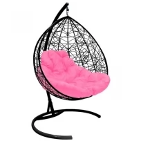 Подвесное кресло M-GROUP для двоихс ротангом чёрное, розовая подушка