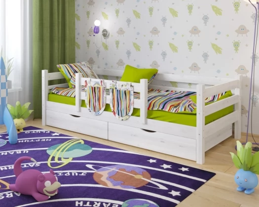 Детская кровать Сонечка с защитой сзади, по центру и выкатными ящиками